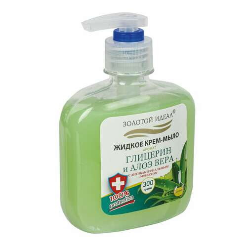  Мыло-крем жидкое 300 г золотой идеал "глицерин и алоэ вера",с антибактериальным эффектом, дозатор, 606412 | Мыло жидкое