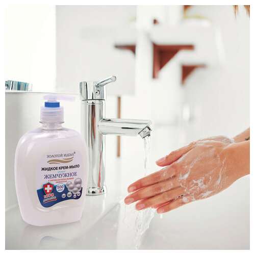  Мыло-крем жидкое 500 г золотой идеал "жемчужное", с антибактериальным эффектом, дозатор, 606414 | Мыло жидкое