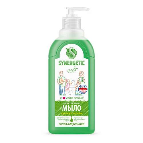  Мыло жидкое 500 мл synergetic "луговые травы", гипоаллергенное, биоразлагаемое, дозатор, 105053 | Мыло жидкое