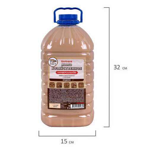  Мыло жидкое 5 л unicare "хозяйственное", пэт, uc502004 | Мыло хозяйственное