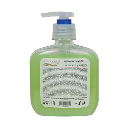 Мыло-крем жидкое 300 г золотой идеал "глицерин и алоэ вера",с антибактериальным эффектом, дозатор, 606412 | Мыло жидкое