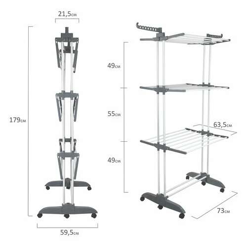 Сушилка напольная для белья раскладная многофункциональная, 3 уровня, на колесах, "super compact", складное основание, laima home, 608462  Сушилка напольная для белья раскладная многофункциональная, 3 уровня, на колесах, "super compact", складное основание, laima home, 608462 | Сушилки для белья