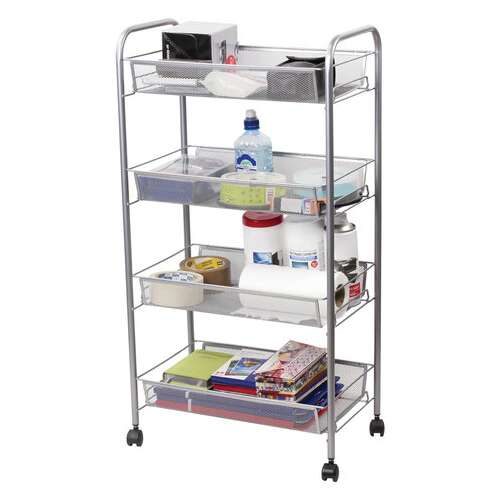  Этажерка (тележка) brabix офисно-бытовая 4 яруса, на колесах, металл, серебристая, 43,5х26х83,5 см, 603754 | Тележки офисно-бытовые