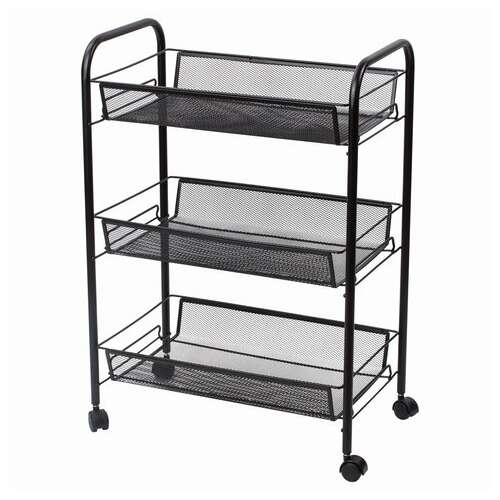  Этажерка (тележка) brabix офисно-бытовая 3 яруса, на колесах, металл, черная, 43,5х26х62,5 см, 603751 | Тележки офисно-бытовые