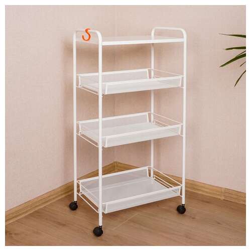  Этажерка "ладья-34кс" офисно-бытовая 3 яруса+столик, металл, белая, 44,5х30х84 см, э 357 б | Тележки офисно-бытовые