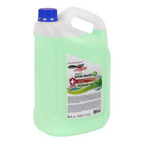  Мыло-крем жидкое c антибактериальным эффектом, 5 л, золотой идеал deluxe "зеленый чай", перламутровое, 607499 | Мыло жидкое