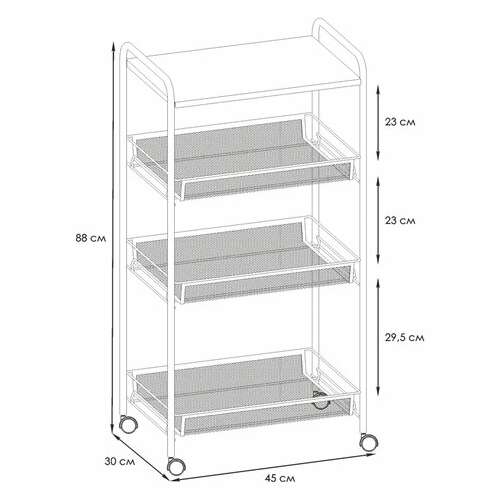  Этажерка "ладья-34кс" офисно-бытовая 3 яруса+столик, металл, черная, 44,5х30х84 см, э 357 ч | Тележки офисно-бытовые