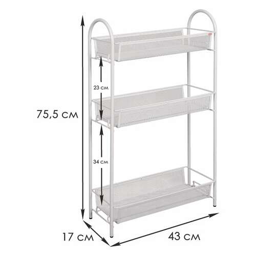  Этажерка "ладья-13" офисно-бытовая 3 яруса, металл, белая, 43х17х75,5 см, э 399 б | Тележки офисно-бытовые