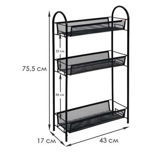  Этажерка "ладья-13" офисно-бытовая 3 яруса, металл, черная, 43х17х75,5 см, э 399 ч | Тележки офисно-бытовые