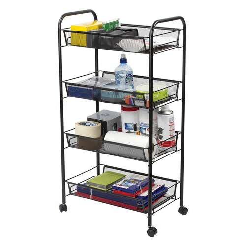  Этажерка (тележка) brabix офисно-бытовая 4 яруса, на колесах, металл, черная, 43,5х26х83,5 см, 603753 | Тележки офисно-бытовые