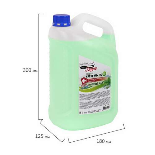  Мыло-крем жидкое c антибактериальным эффектом, 5 л, золотой идеал deluxe "зеленый чай", перламутровое, 607499 | Мыло жидкое
