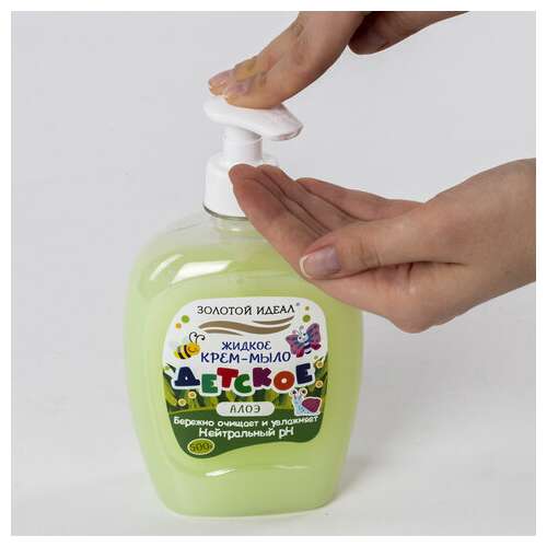  Мыло-крем жидкое детское 500 г, золотой идеал, алоэ, дозатор, 605518 | Мыло жидкое для детей