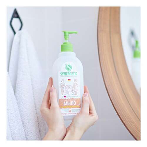  Мыло жидкое 500 мл synergetic "миндальное молочко", гипоаллергенное, биоразлагаемое, дозатор, 105058 | Мыло жидкое