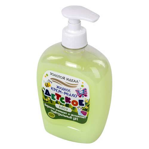  Мыло-крем жидкое детское 500 г, золотой идеал, алоэ, дозатор, 605518 | Мыло жидкое для детей