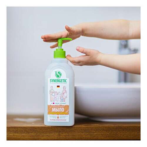  Мыло жидкое 500 мл synergetic "миндальное молочко", гипоаллергенное, биоразлагаемое, дозатор, 105058 | Мыло жидкое