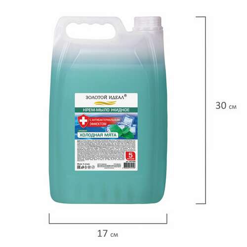  Мыло-крем жидкое с антибактериальным эффектом, 5 л, золотой идеал "холодная мята", 607490 | Мыло жидкое