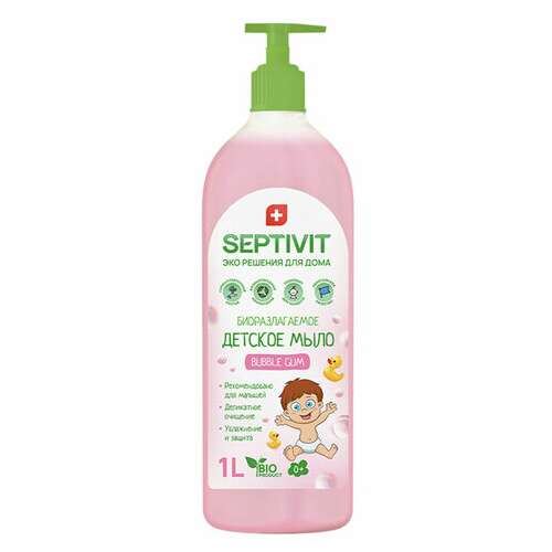  Мыло жидкое детское гипоаллергенное 1 л, septivit "bubble gum", биоразлагаемое, дозатор | Мыло жидкое для детей