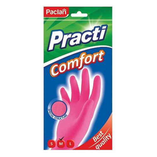  Перчатки многоразовые латексные paclan "practi comfort", хлопчатобумажное напыление, размер m (средний), розовые, вес 62 г, 407271 | Перчатки латексные, виниловые и резиновые