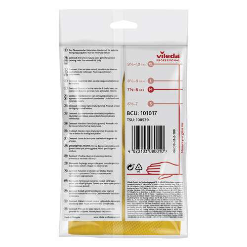  Перчатки многоразовые резиновые vileda "контракт", хлопчатобумажное напыление, размер m (средний), желтые, вес 54 г, 101017 | Перчатки латексные, виниловые и резиновые