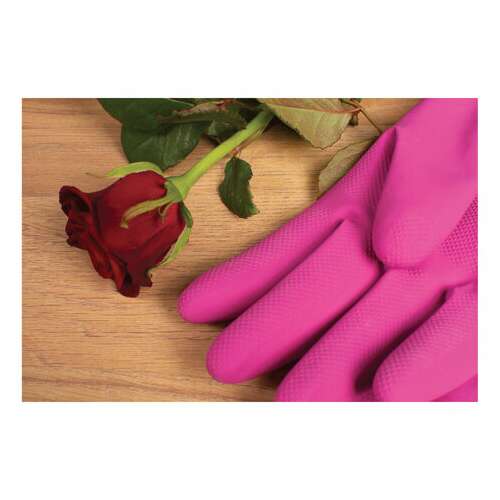  Перчатки многоразовые резиновые york "роза", хлопчатобумажное напыление, прочные, размер l (большой), розовые, вес 75 г, 92680 | Перчатки латексные, виниловые и резиновые