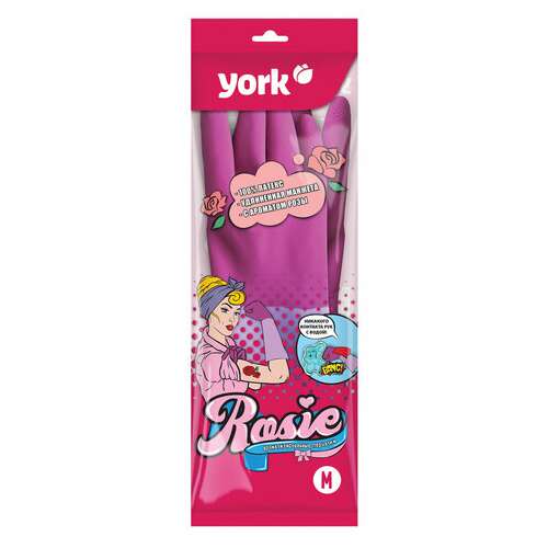  Перчатки многоразовые резиновые york "роза", хлопчатобумажное напыление, прочные, размер m (средний), розовые, вес 70 г, 92670 | Перчатки латексные, виниловые и резиновые