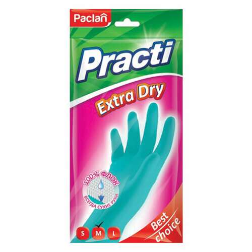  Перчатки многоразовые резиновые paclan "extra dry", хлопчатобумажное напыление, 100% флок, размер m (средний), синие, вес 52 г, 7340, 407340 | Перчатки латексные, виниловые и резиновые