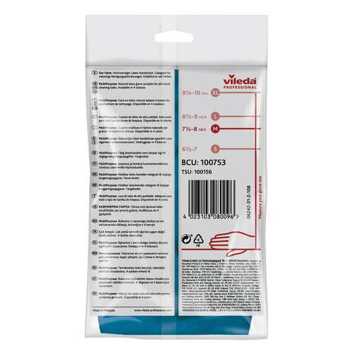  Перчатки многоразовые резиновые vileda многоцелевые, хлопчатобумажное напыление, прочные, размер m (средний), синий, вес 63 г, 100753 | Перчатки латексные, виниловые и резиновые