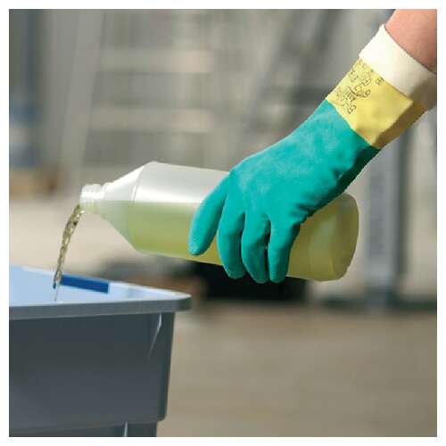  Перчатки многоразовые латексные vileda, х/б напыление, сверхпрочные (неопрен), размер l (большой), зелено-желтый, вес 125 г, 120269 | Перчатки латексные, виниловые и резиновые