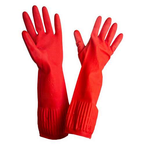  Перчатки многоразовые латексные длинная манжета 25 см красные, размер m (средний), вес 80 г, кп, 133332 | Перчатки латексные, виниловые и резиновые