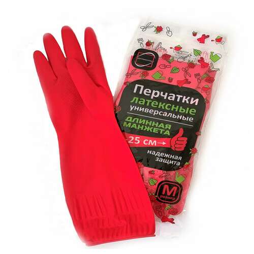  Перчатки многоразовые латексные длинная манжета 25 см красные, размер m (средний), вес 80 г, кп, 133332 | Перчатки латексные, виниловые и резиновые