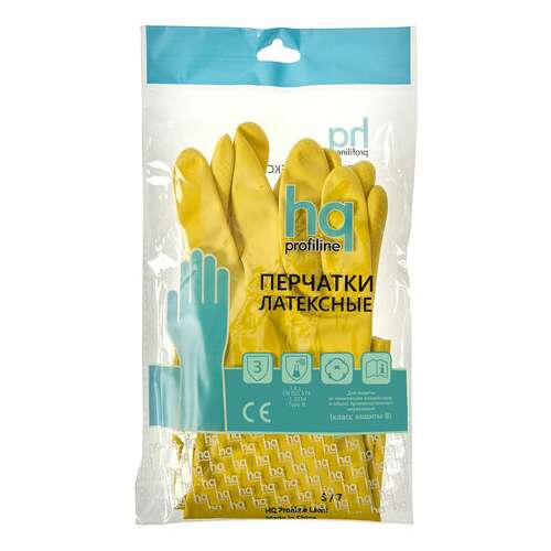  Перчатки латексные кщс, сверхпрочные, плотные, хлопковое напыление, размер 7 s, малый, желтые, hq profiline, 73581 | Перчатки латексные, виниловые и резиновые