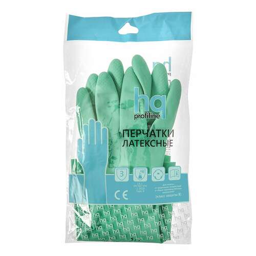  Перчатки латексные кщс, сверхпрочные, плотные, хлопковое напыление, размер 9,5-10 xl, очень большой, зеленые, hq profiline, 73589 | Перчатки латексные, виниловые и резиновые