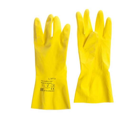  Перчатки латексные кщс, сверхпрочные, плотные, хлопковое напыление, размер 8,5-9 l, большой, желтые, hq profiline, 73587 | Перчатки латексные, виниловые и резиновые