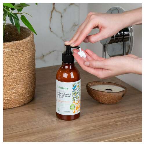  Крем для рук и тела 380 мл synergetic "карамельное яблоко и ваниль", натуральный, увлажняющий, дозатор, 300008 | Крем для рук и ног