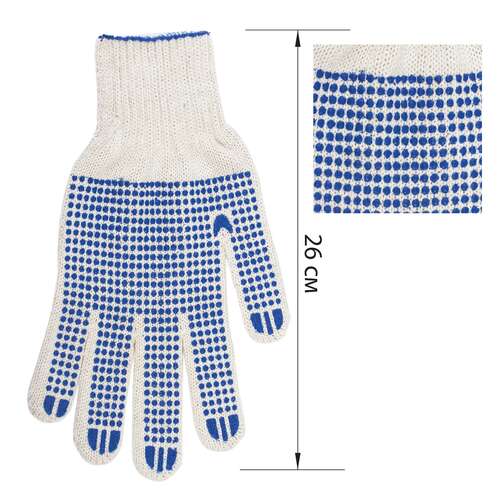  Перчатки хлопчатобумажные, комплект 5 пар, 7 класс, 65-67 г, 216 текс, пвх точка, laima "профи" xl, белые, 604472 | Перчатки и рукавицы хлопчатобумажные