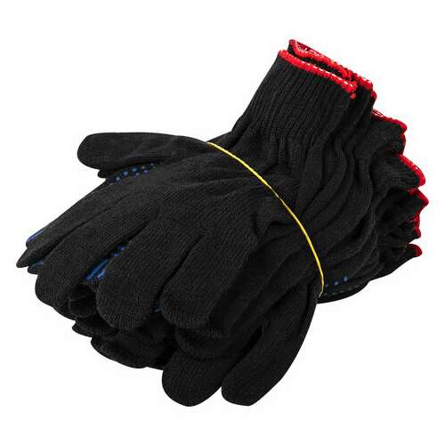 Перчатки хлопчатобумажные, комплект 100 пар, 10 класс, 40-42 г, 116 текс, пвх-точка, laima люкс черные, 608677  Перчатки хлопчатобумажные, комплект 100 пар, 10 класс, 40-42 г, 116 текс, пвх-точка, laima люкс черные, 608677 | Перчатки и рукавицы хлопчатобумажные