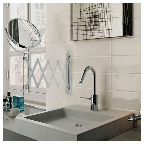  Зеркало настенное brabix, диаметр 17 см, двусторонее, с увеличением, нержавеющая сталь, выдвижное (гармошка), 607420 | Зеркала