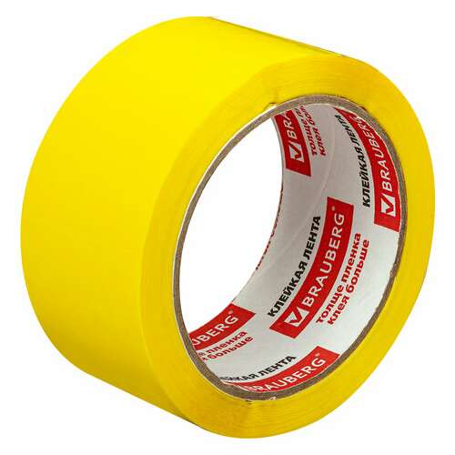  Клейкая лента упаковочная, 48 мм х 66 м, желтая, толщина 45 микрон, brauberg, 440141 | Упаковочные клейкие ленты