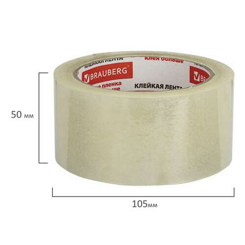  Клейкая лента упаковочная 50 мм х 66 м, прозрачная, усиленная, морозостойкая, толщина 50 микрон, brauberg, 440112 | Упаковочные клейкие ленты