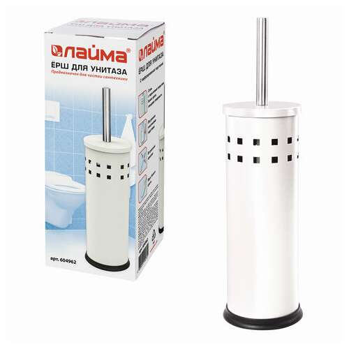  Ерш для унитаза laima, с подставкой, металл, белый, глянцевый, 604962 | Ершики для унитаза