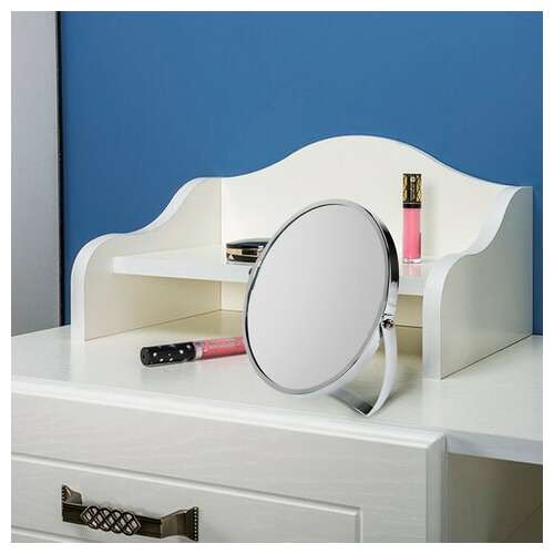  Зеркало настольное brabix, круглое, диаметр 17 см, двустороннее, с увеличением, рамка из нержавеющей стали, 607421 | Зеркала