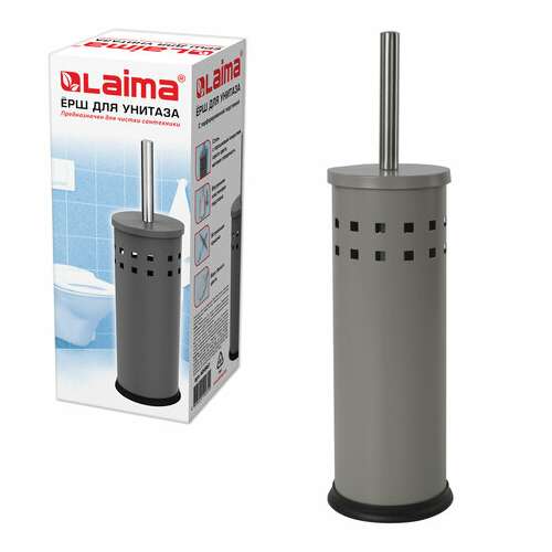  Ерш для унитаза laima, с подставкой, металл, серый, матовый, 604961 | Ершики для унитаза