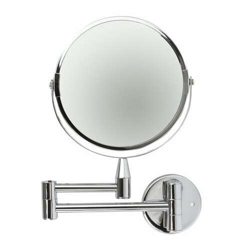  Зеркало настенное brabix, диаметр 17 см, двухстороннее, с увеличением, нержавеющая сталь, выдвижное (петли), 604952 | Зеркала
