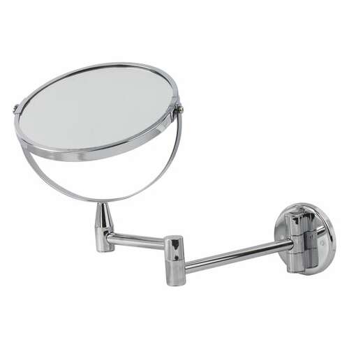  Зеркало настенное brabix, диаметр 17 см, двухстороннее, с увеличением, нержавеющая сталь, выдвижное (петли), 604952 | Зеркала