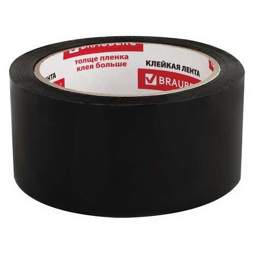  Клейкая лента упаковочная, 48 мм х 66 м, черная, толщина 45 микрон, brauberg, 440155 | Упаковочные клейкие ленты