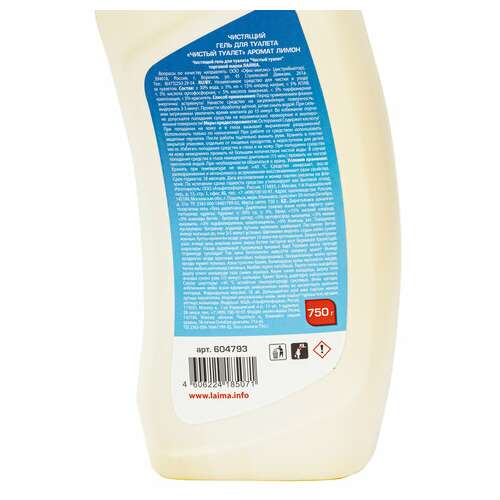  Средство для уборки туалета кислотное 750 г, laima professional "лимон-wc гель", утенок, 604793 | Средства для чистки ванных и туалетных комнат