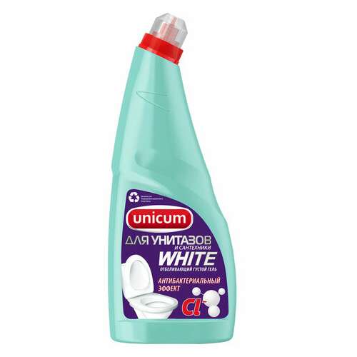  Средство для чистки унитазов и сантехники с гипохлоридом unicum, 750 мл, "white", дезодорирующий эффект | Средства для чистки ванных и туалетных комнат