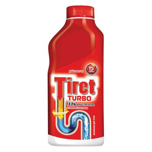  Средство для прочистки канализационных труб 500 мл, tiret (тирет) "turbo", гель, 8147369 | Средства для прочистки канализационных труб