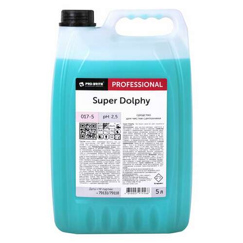  Средство для уборки санитарных помещений, 5 л, pro-brite super dolphy, кислотное, концентрат, 017-5 | Средства для чистки ванных и туалетных комнат