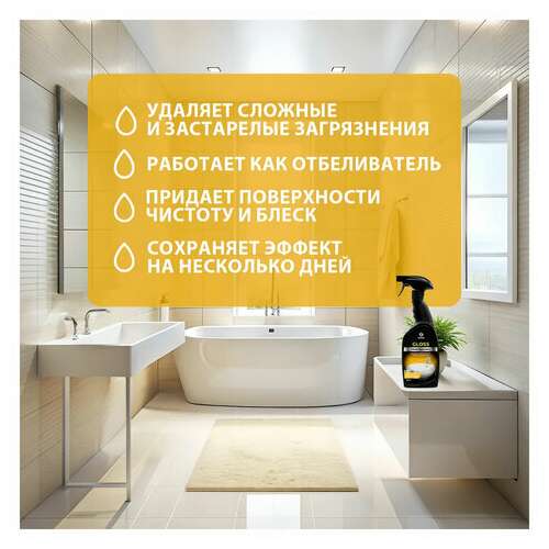  Средство для чистки сантехники кислотное 600 мл, grass gloss professional, триггер, 125533 | Средства для чистки ванных и туалетных комнат
